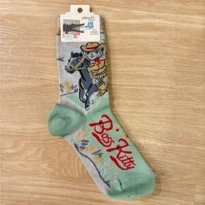 Blue Q ‘Boss Kitty’ Rodeo Crew Socks NWT Women’s 5-10 Funny Cat Western Graphic
